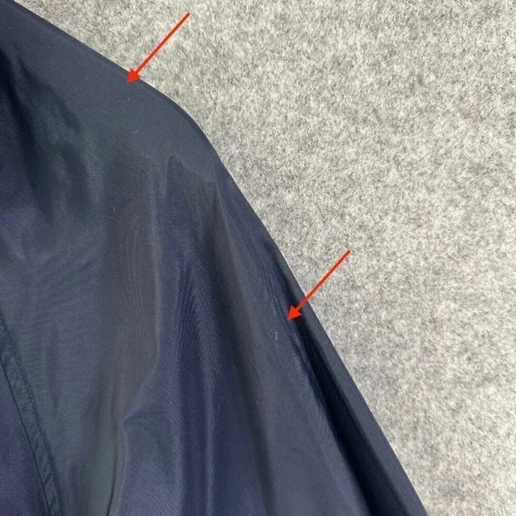 Vintage 90s Windbreaker Womens Medium Navy Packable Hood Cranberry Lightweight - Picture 13 of 16